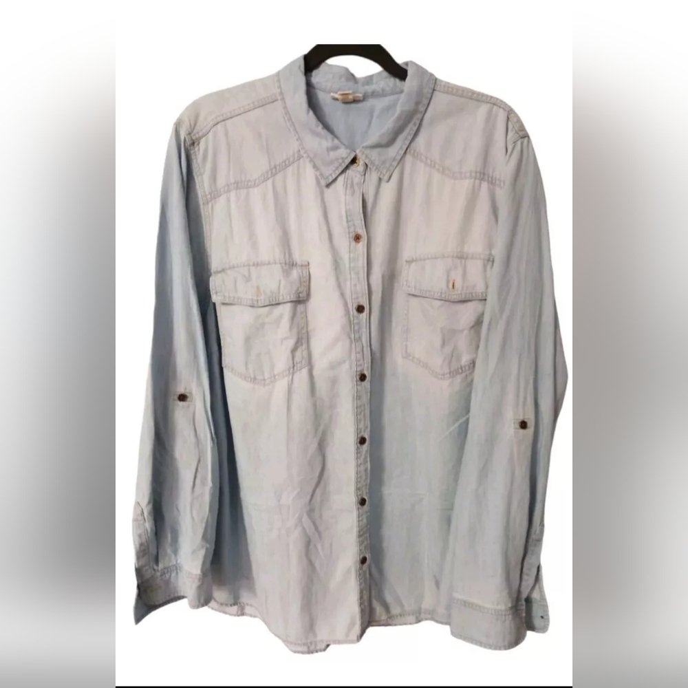 Women's faded light denim button down shirt